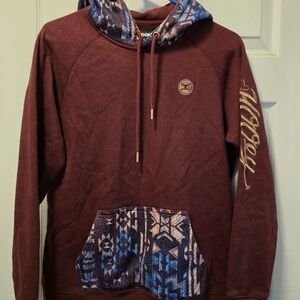 Hooey Burgundy Hoodie with Blue Pattern